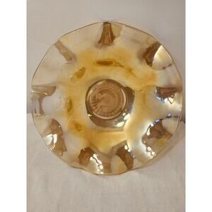 Carnival Vintage Amber Glass Iris Herringbone Depression Glass Ruffle Edge 11"